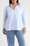 Eileen Fisher Classic Collar Easy Organic Cotton Button-up Shirt In Blue