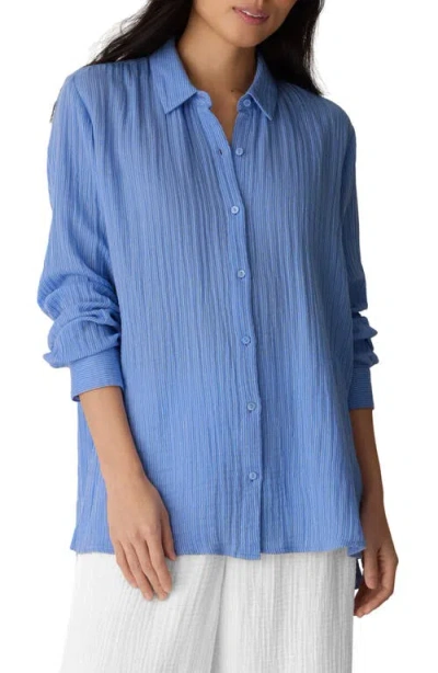 Eileen Fisher Classic Collar Easy Organic Cotton Button-up Shirt In Blue