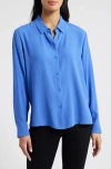 Eileen Fisher Classic Collar Easy Silk Button-up Shirt In Blue Star