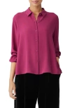 Eileen Fisher Classic Collar Easy Silk Button-up Shirt In Magenta
