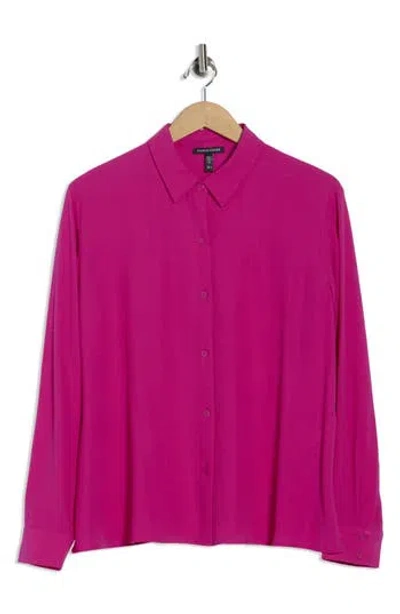 Eileen Fisher Classic Collar Easy Silk Button-up Shirt In Pink