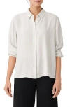 Eileen Fisher Classic Collar Easy Silk Button-up Shirt In White