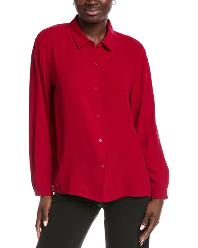 Eileen Fisher Classic Collar Easy Silk Shirt In Red