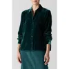 Eileen Fisher Classic Collar Easy Velvet Button-up Shirt In Green