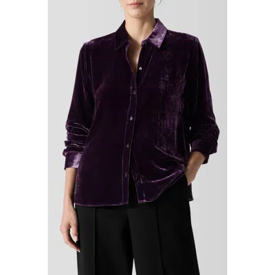 Eileen Fisher Classic Collar Easy Velvet Button-up Shirt In Purple
