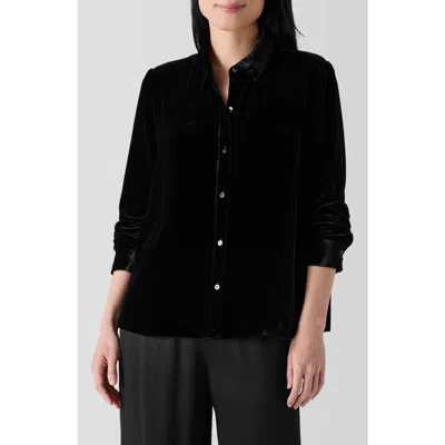 Eileen Fisher Velvet Shirt In Dark Purple