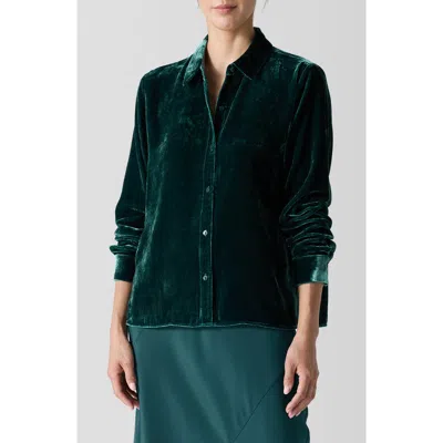 Eileen Fisher Classic Collar Easy Velvet Button-up Shirt In Pine