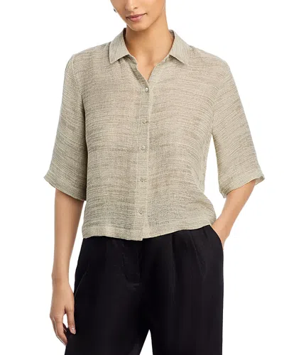 Eileen Fisher Short Sleeve Organic Linen Blend Button-up Shirt In Multi