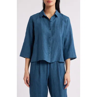 Eileen Fisher Classic Collar Linen Button-up Shirt In Harbor