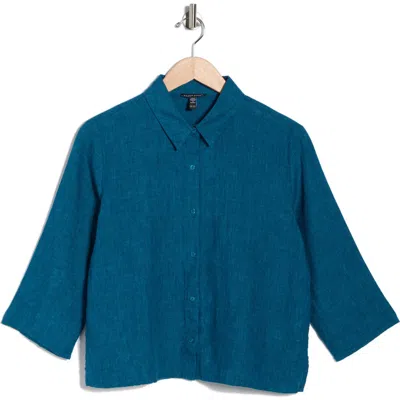 Eileen Fisher Classic Collar Linen Button-up Shirt In Blue