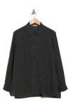 Eileen Fisher Classic Collar Linen Checkered Button-up Shirt In Black
