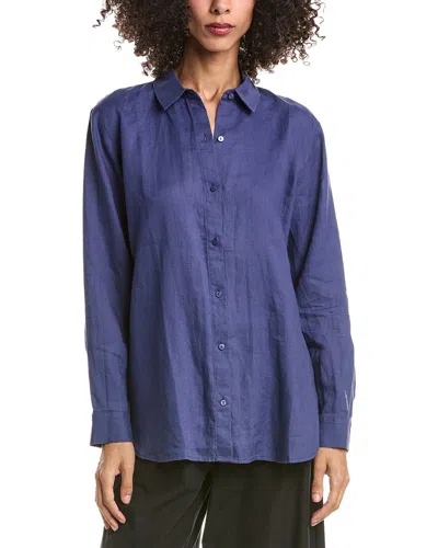 Eileen Fisher Classic Collar Linen Long Shirt In Purple