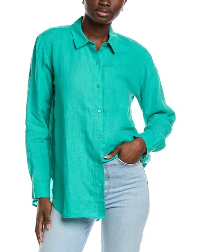 Eileen Fisher Classic Collar Linen Long Shirt In Green
