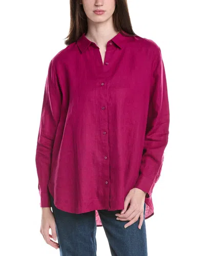Eileen Fisher Classic Collar Linen Long Shirt In Pink