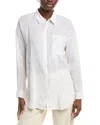 Eileen Fisher Classic Collar Linen Long Shirt In White