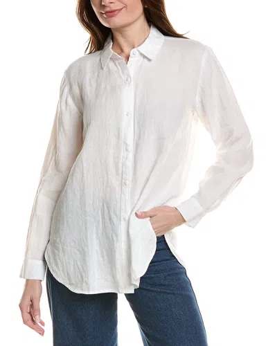 Eileen Fisher Classic Collar Linen Long Shirt In White