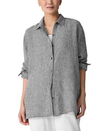 Eileen Fisher Classic Collar Linen Shirt In Black White