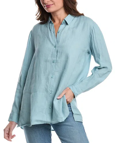Eileen Fisher Classic Collar Linen Shirt In Blue