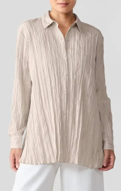 Eileen Fisher Classic Collar Long Pleated Shirt In Wheat In Neutral
