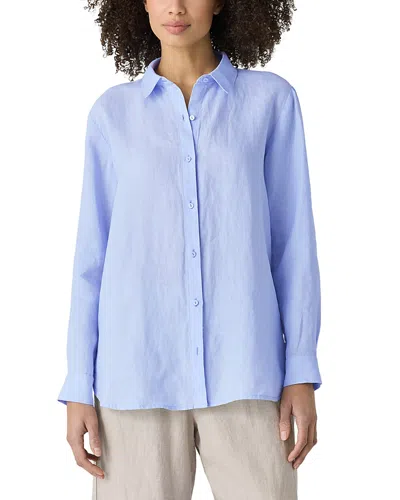 Eileen Fisher Classic Collar Long Shirt In Blue