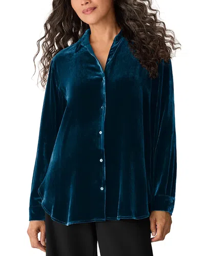Eileen Fisher Classic Collar Long Shirt In Blue