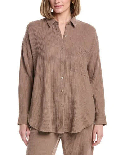 Eileen Fisher Classic Collar Long Shirt In Brown