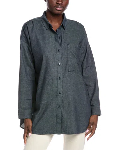Eileen Fisher Classic Collar Long Shirt In Gray