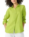 Eileen Fisher Classic Collar Organic Linen Long Button-up Shirt In Green