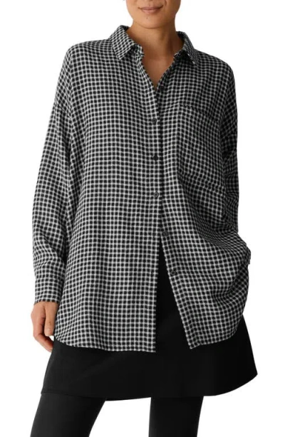 Eileen Fisher Classic Collar Longline Button-up Shirt In Black