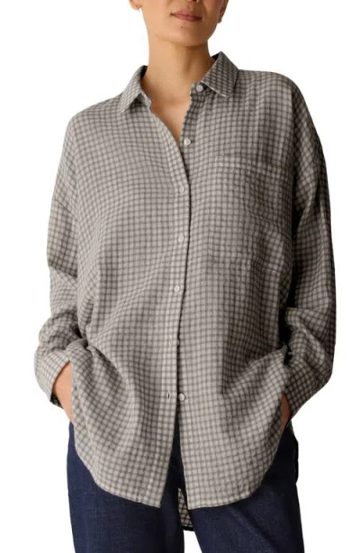Eileen Fisher Classic Collar Longline Button-up Shirt In Pale Stripe