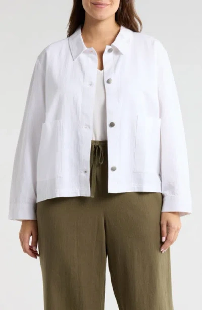 Eileen Fisher Classic Collar Organic Cotton & Organic Linen Jacket In White