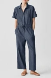 Eileen Fisher Classic Collar Organic Cotton Ankle Jumpsuit In Denim