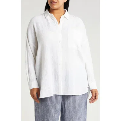 Eileen Fisher Classic Collar Organic Cotton Button-up Shirt In White