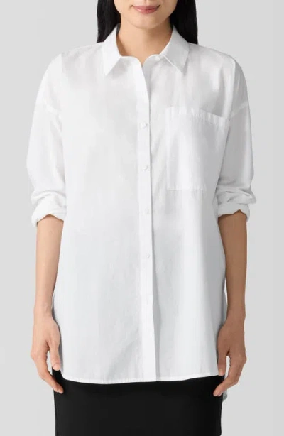 Eileen Fisher Classic Collar Organic Cotton Button-up Shirt In White