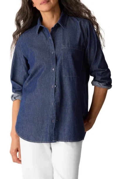 Eileen Fisher Classic Collar Organic Cotton Denim Button-up Shirt In Blue
