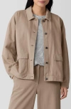 Eileen Fisher Classic Collar Organic Cotton Jacket In Biscuit