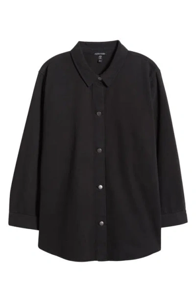 Eileen Fisher Classic Collar Organic Cotton Shirt Jacket In Black