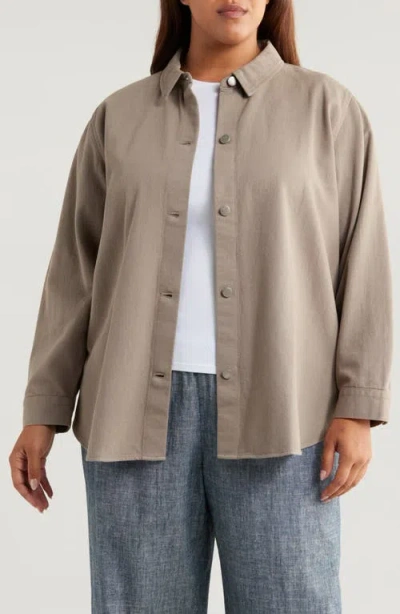 Eileen Fisher Classic Collar Organic Cotton Shirt Jacket In Reed