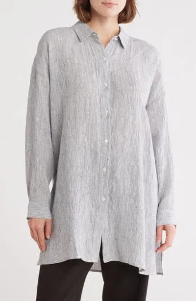 Eileen Fisher Classic Collar Organic Linen Button-up Shirt In Multi