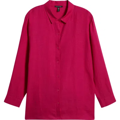 Eileen Fisher Classic Collar Organic Linen Button-up Shirt In Fuchsia