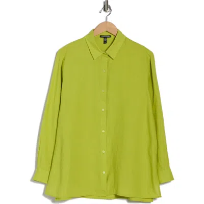 Eileen Fisher Classic Collar Organic Linen Button-up Shirt In Green