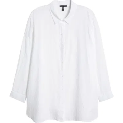 Eileen Fisher Classic Collar Organic Linen Button-up Shirt In White