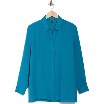 Eileen Fisher Classic Collar Organic Linen Button-up Shirt In Blue