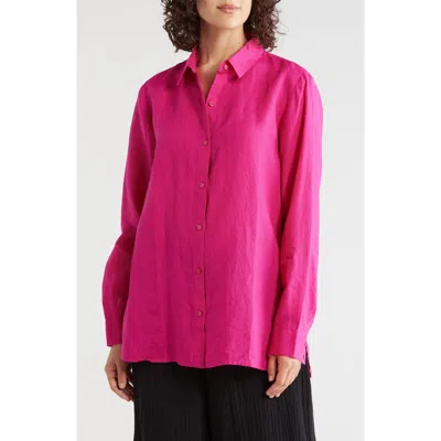 Eileen Fisher Classic Collar Organic Linen Button-up Shirt In Fusch