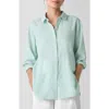 Eileen Fisher Classic Collar Organic Linen Long Button-up Shirt In Absinthe