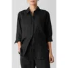 Eileen Fisher Classic Collar Organic Linen Long Button-up Shirt In Black