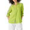 Eileen Fisher Classic Collar Organic Linen Long Button-up Shirt In Chartreuse