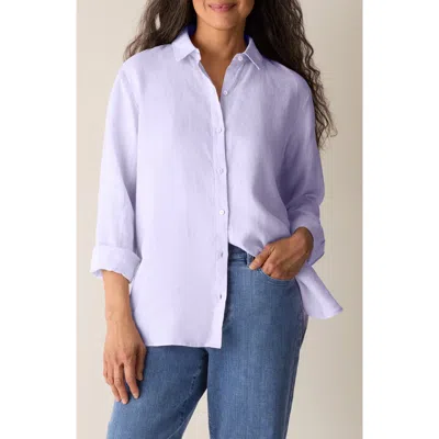 Eileen Fisher Classic Collar Organic Linen Long Button-up Shirt In Purple