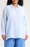 Eileen Fisher Classic Collar Organic Linen Long Button-up Shirt In Ultramarine