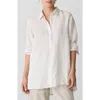 Eileen Fisher Classic Collar Organic Linen Long Sleeve Button-up Shirt In Chalk